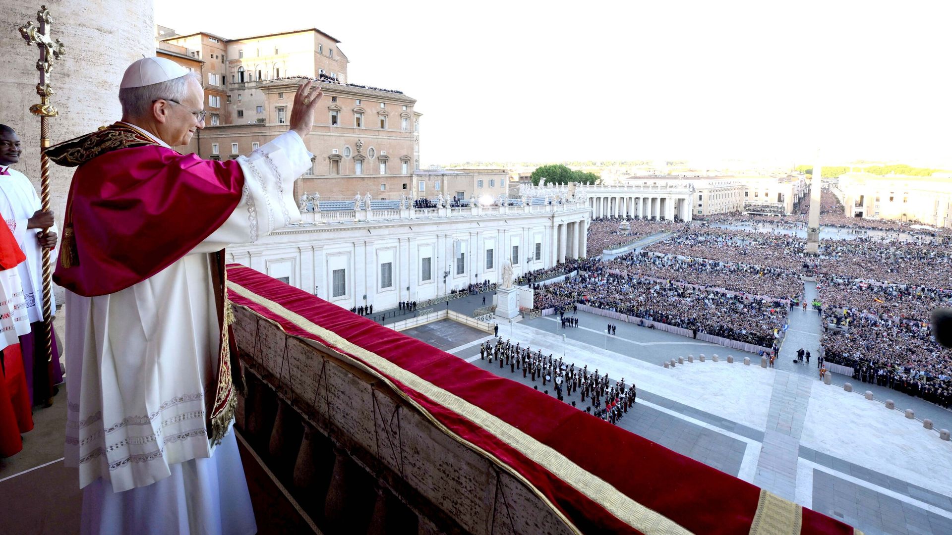 ‘Peace be with all of you’: Chicago-born pope gives first address – and takes the name Leo XIV